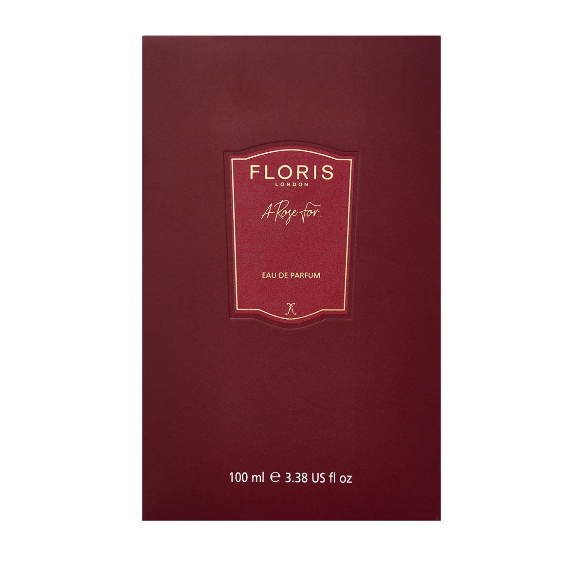 Floris London A Rose For... Eau de Parfum, 100ml—luxurious amber fragrance in a burgundy box with gold and white text, perfect for any occasion.