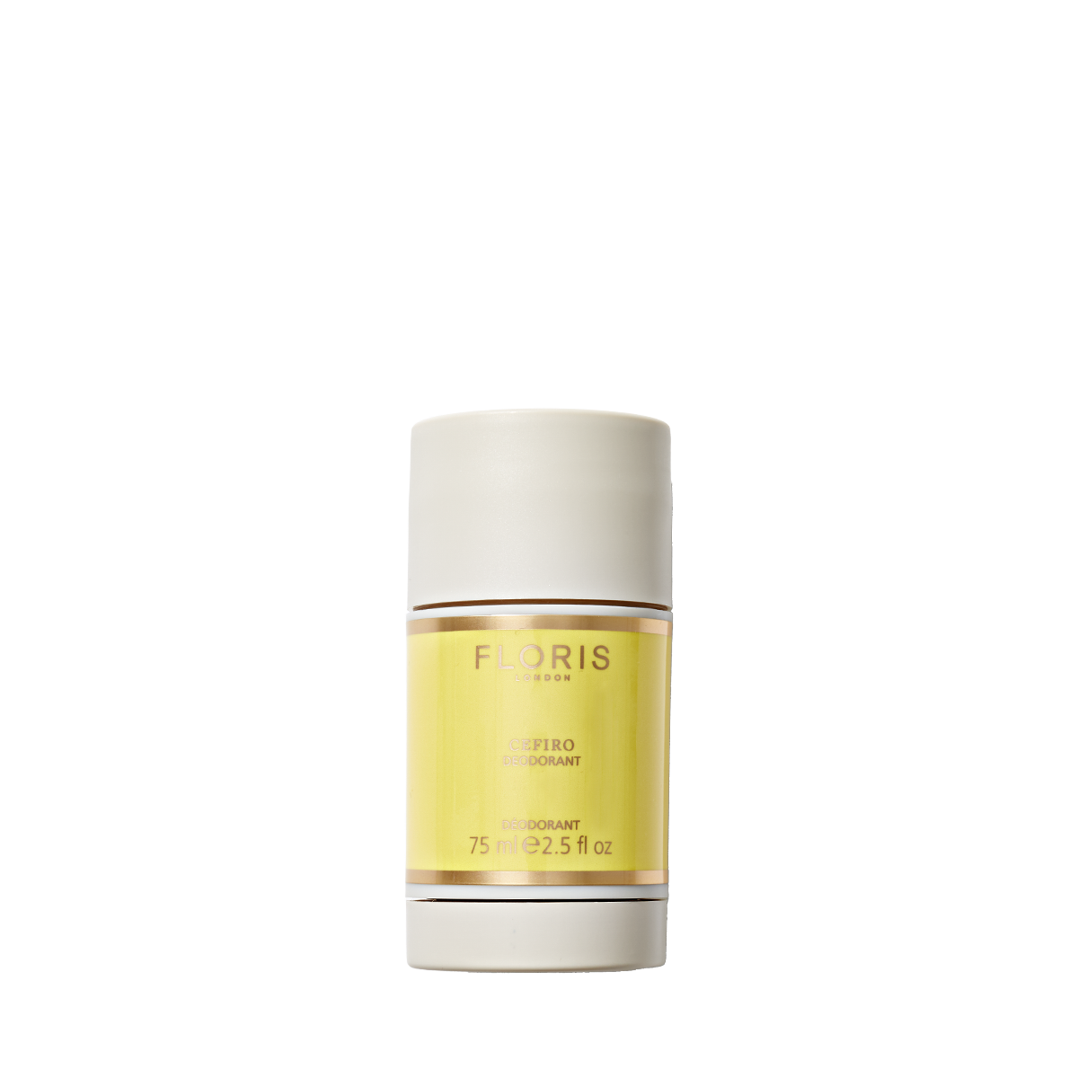 A 75ml Floris London Cefiro Deodorant Stick with a yellow label is shown on a white background.