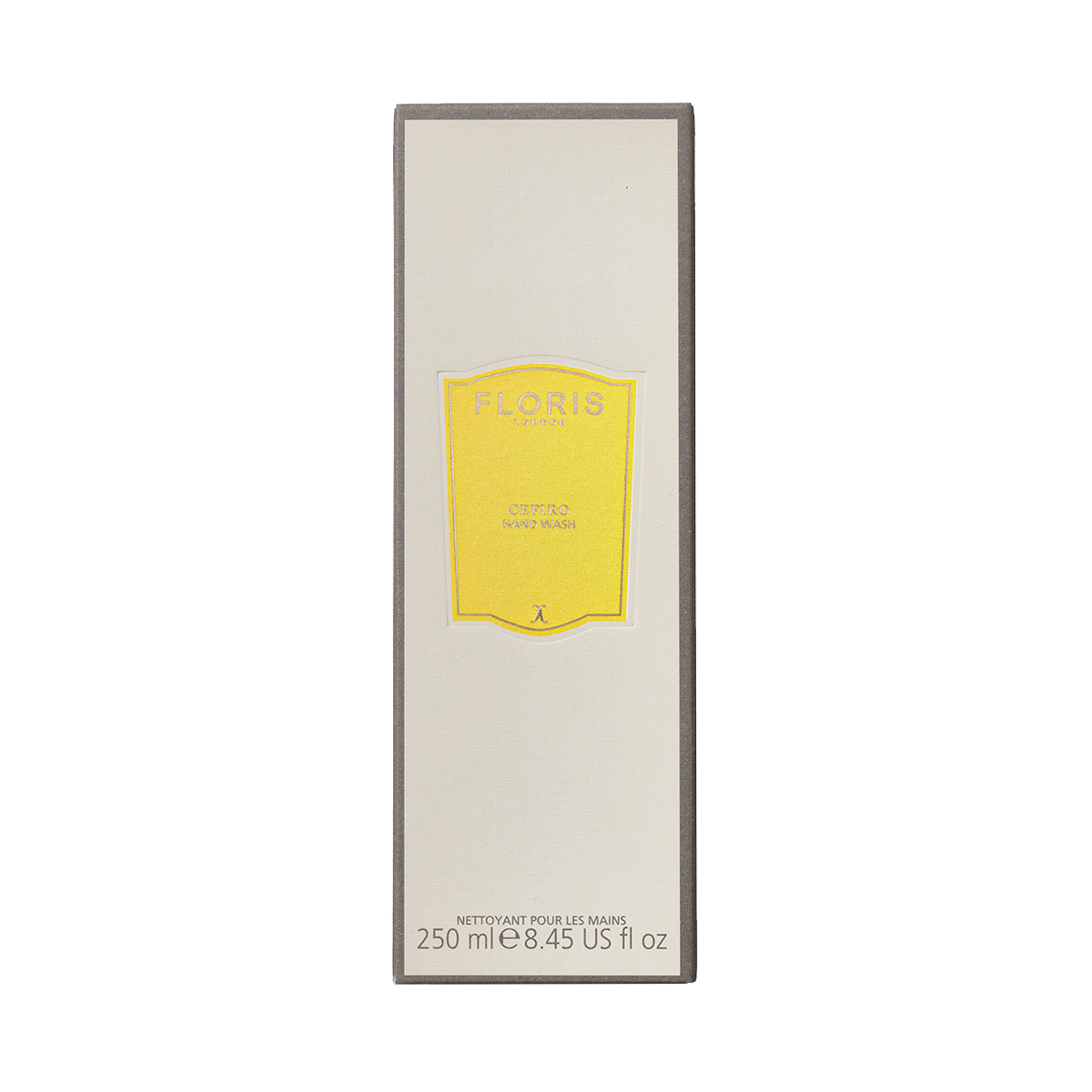 Floris London Cefiro Luxury Hand Wash 250ml features a citrus floral scent with a yellow label on a beige and gray background.