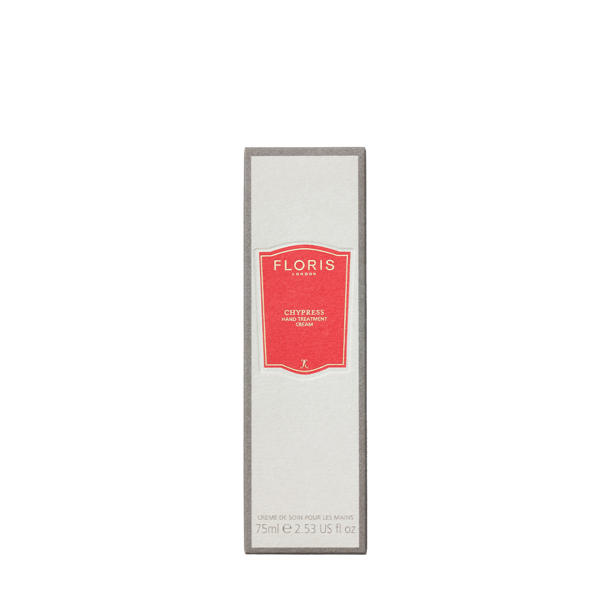 A 75ml rectangular box of Floris London Chypress Hand Treatment Cream, with a red front label for added elegance.