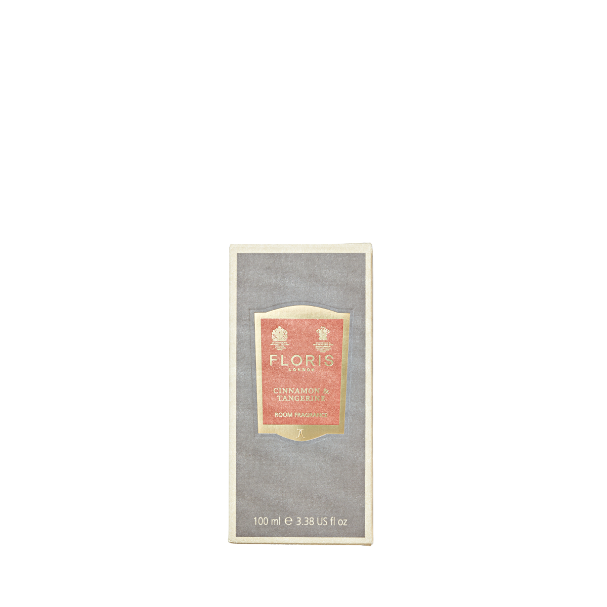Floris London Cinnamon & Tangerine Room Fragrance, 100ml, with a grey and peach label and a vibrant orange-tangerine scent.