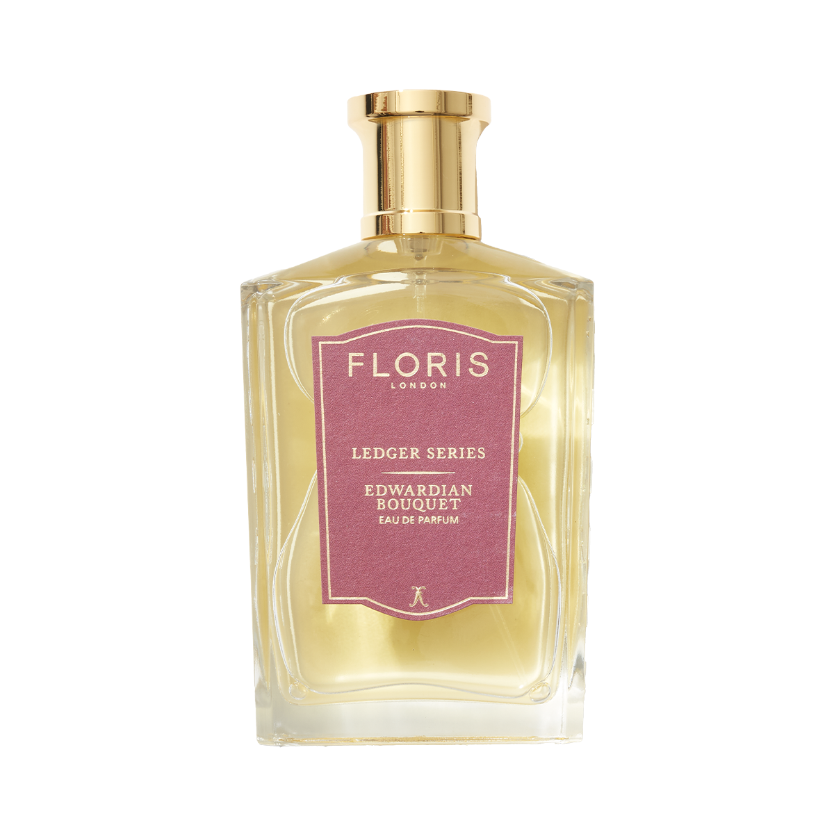 Edwardian Bouquet by Floris London is a glass bottle eau de parfum with a gold cap and pink label, featuring a timeless floral scent.