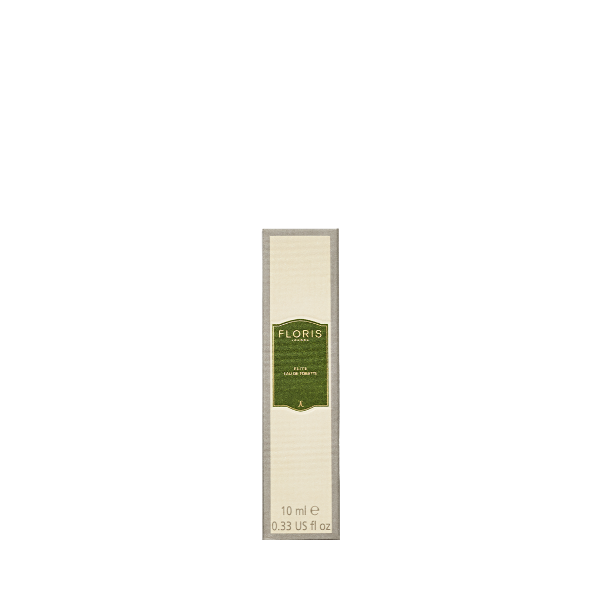 A small rectangular Floris London Elite - Eau de Toilette box, 10 ml, with a green label and woody scent, shown on a white background.