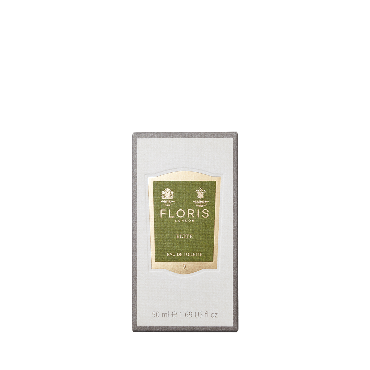 A 50ml box of Floris London Elite - Eau de Toilette, with a green and gold label, features a woody scent of patchouli, vetiver, and amber musks.