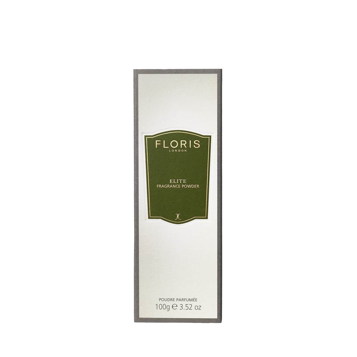 Floris London Elite - Fragrance Powder, 100g, features a soothing, protective formula and comes in a green and gold-labelled box.