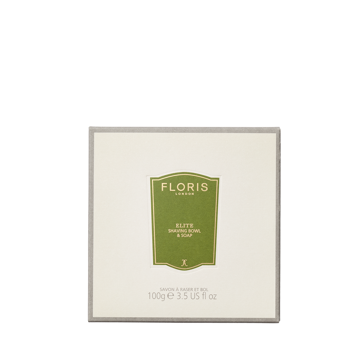 Floris London Elite - Shaving Soap & Bowl, 100g, features luxurious soap in a classic wooden bowl with a green and gold label.