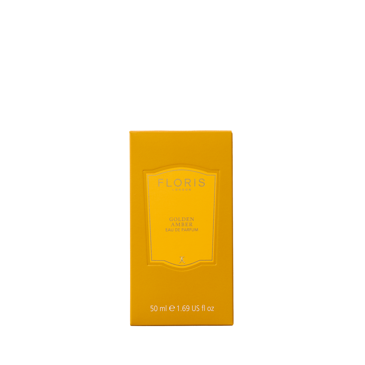 A yellow box of Floris London Golden Amber Eau de Parfum, vegan, 50 ml.
