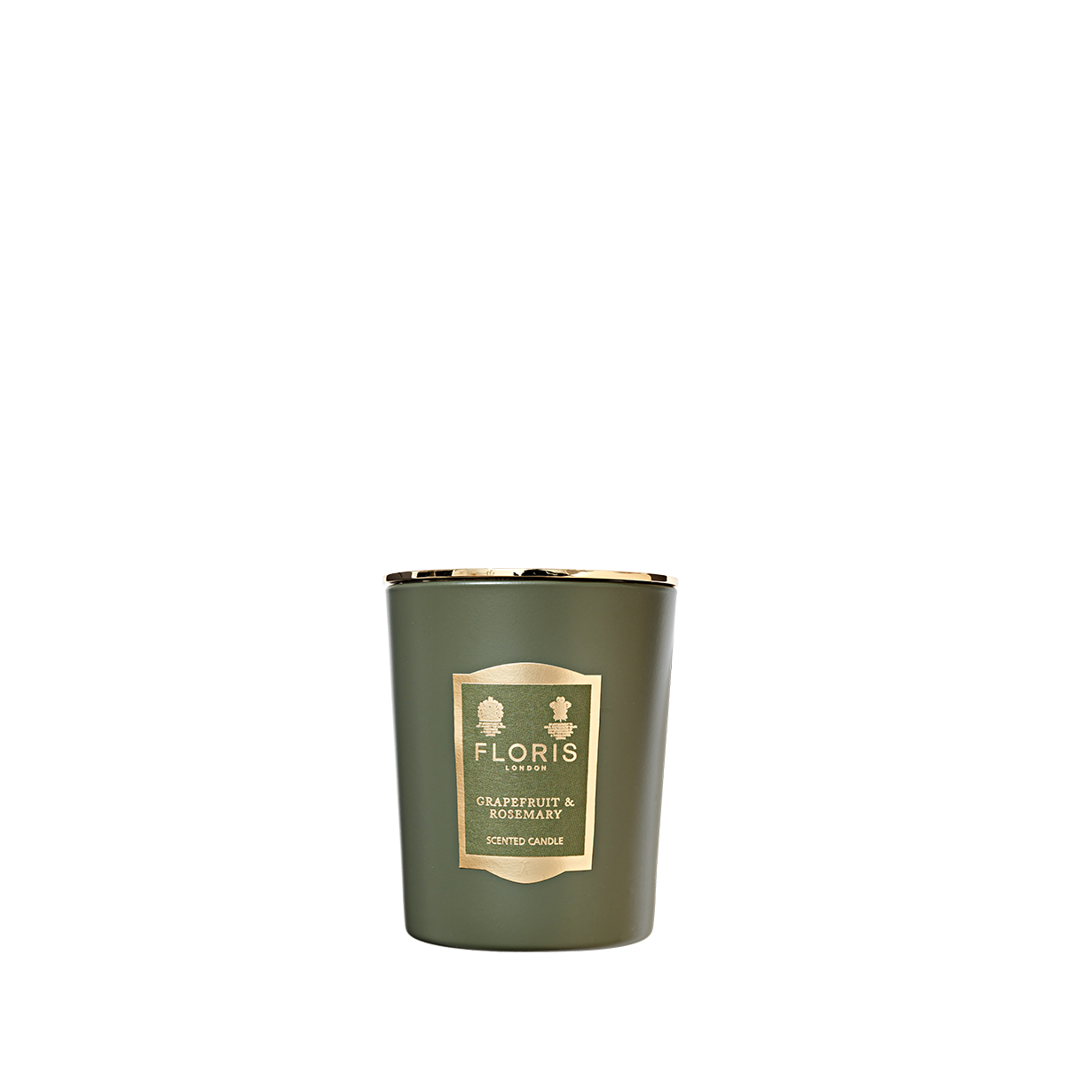 The Floris London Grapefruit & Rosemary Scented Candle 175g features a gold label and is hand-poured with pure oils for a vibrant, uplifting aroma.
