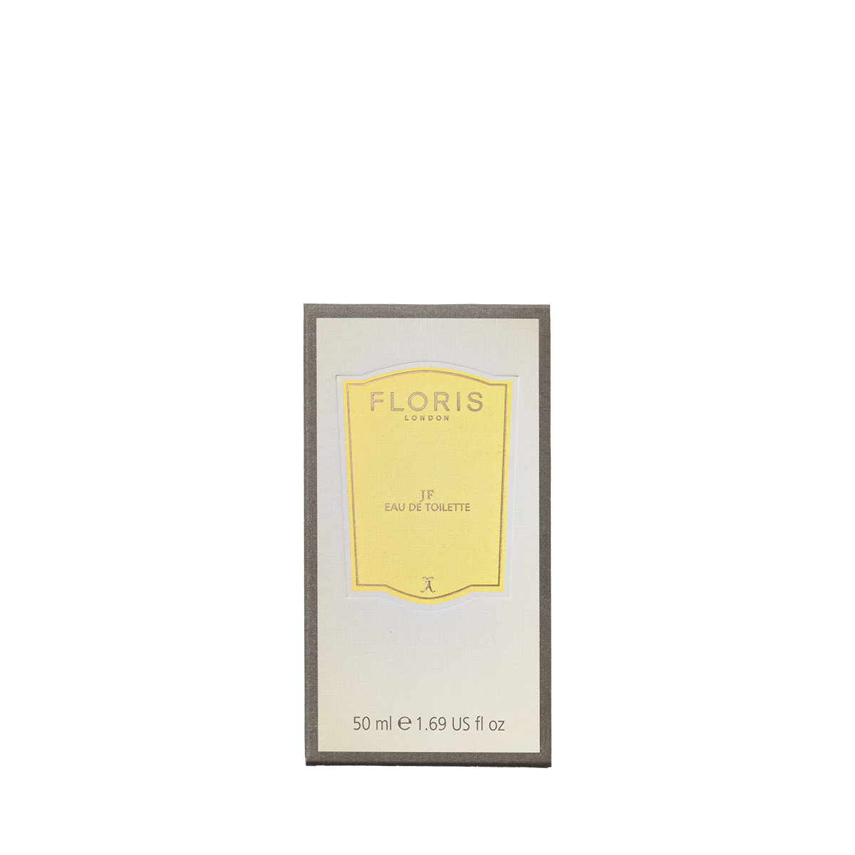 Floris London JF - Eau de Toilette, 50ml, features a citrus woody scent for men and comes in a box with a yellow and grey label.