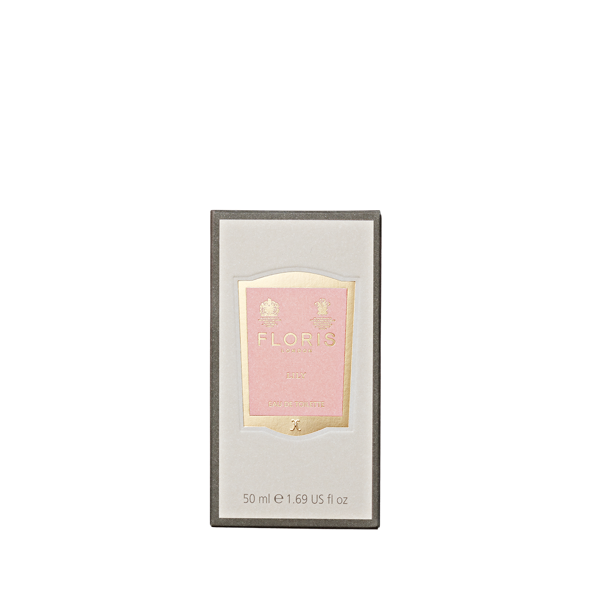 A box of Floris London Lily - Eau de Toilette, 50ml, with a pink and gold label on white—a delicate floral scent.
