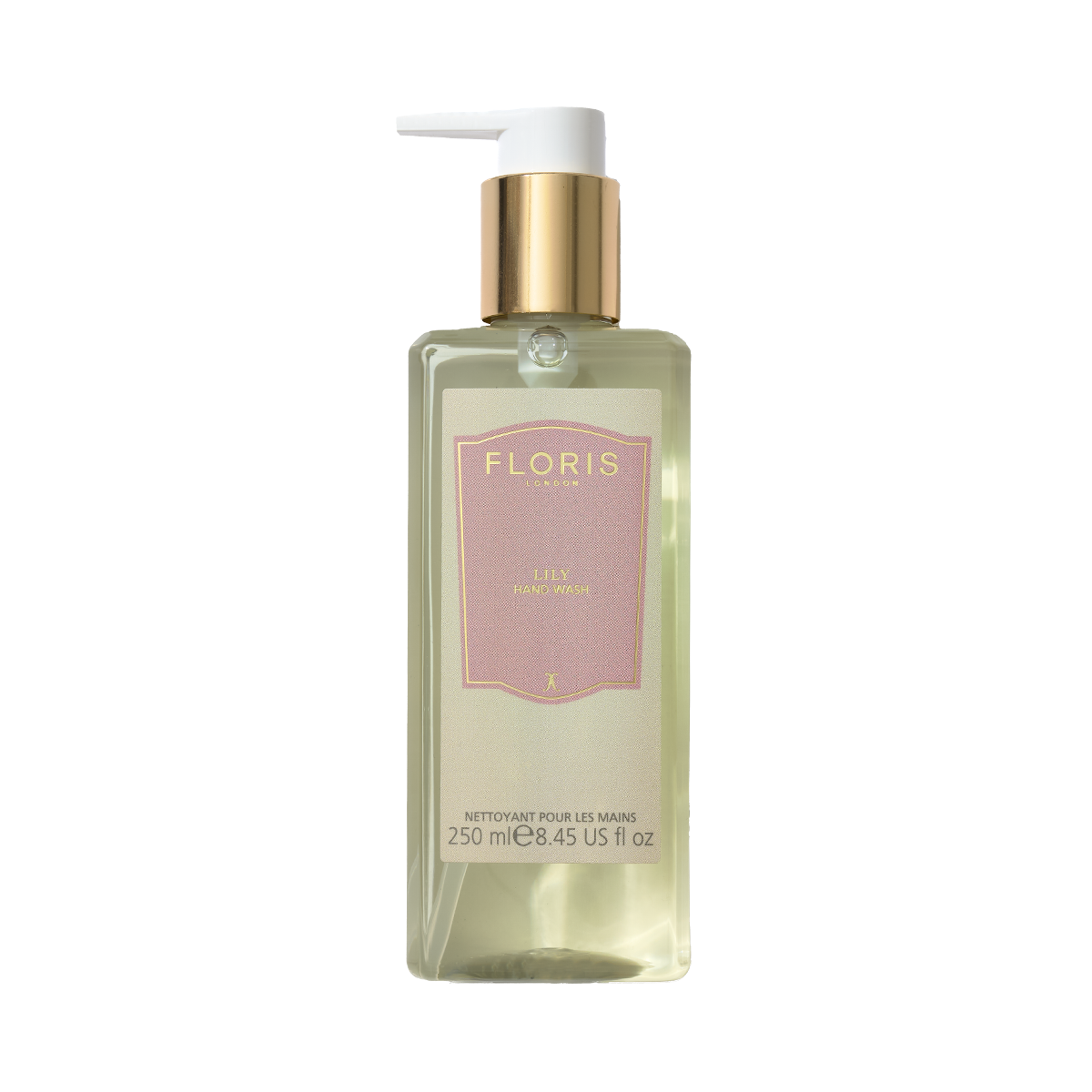 Floris London Lily - Luxury Hand Wash, 250 ml, with gold pump and pink label, features an uplifting scent and elegant floral fragrance.
