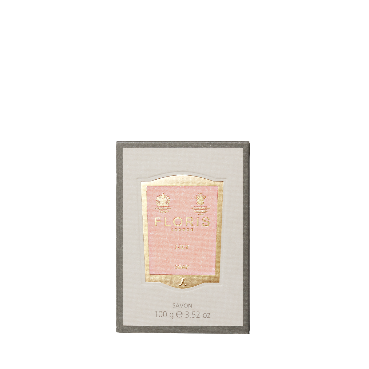 Floris London Lily - Luxury Soap, 100g: a gentle vegetable-based bar with a pink and gold label for a luxurious cleansing experience.