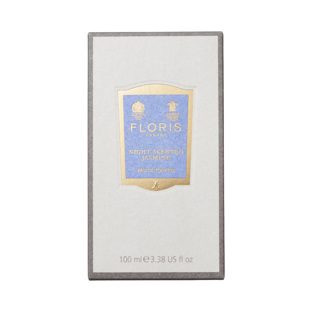 Floris London Night Scented Jasmine Eau de Toilette, 100 ml, features a blue and gold label and evokes white jasmine with a hint of neroli blossom.
