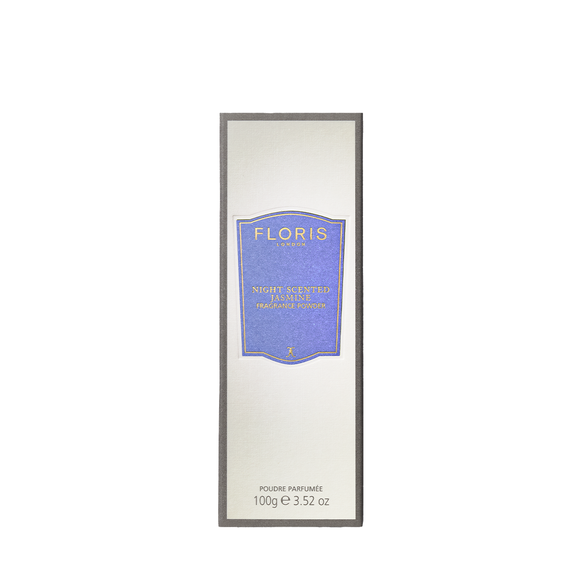 Rectangular Floris London Night Scented Jasmine Fragrance Powder box with a blue and silver label, ideal for enjoying its soothing aroma.