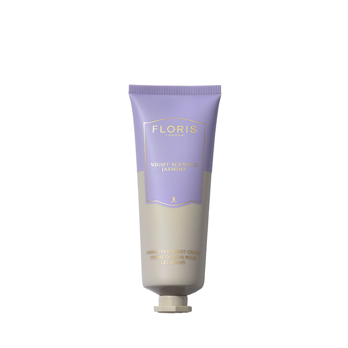 A tube of Floris London Night Scented Jasmine Hand Treatment Cream for dry hands, shown on a white background.