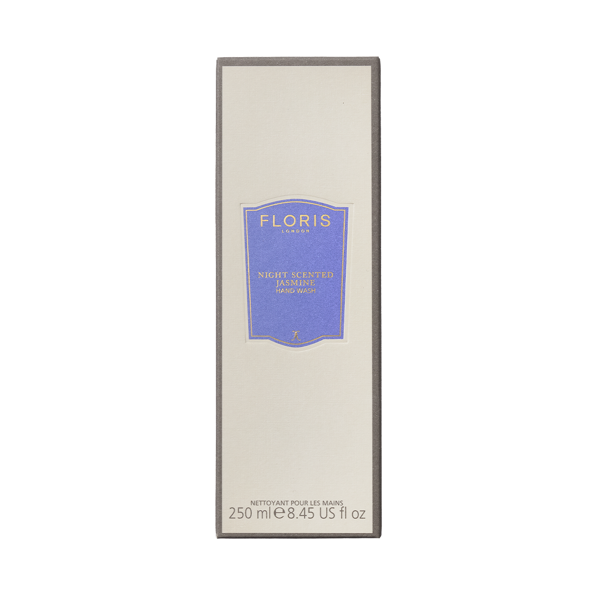 Tall rectangular box of Floris London's Luxury Hand Wash, "Night Scented Jasmine," 250ml, featuring a blue label.