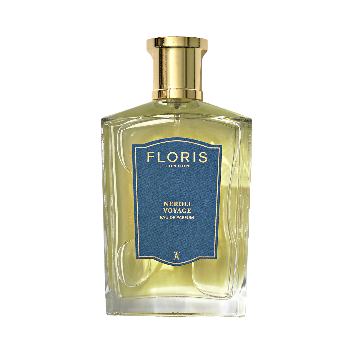 Floris London Neroli Voyage - Eau de Parfum: a neroli and marine scent with a gold cap and blue label.