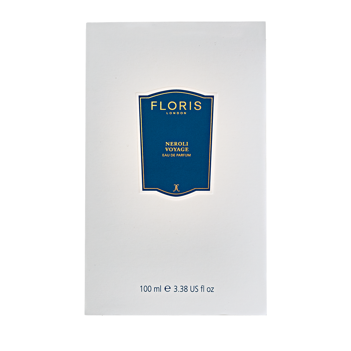 A white box with a blue label reads “Neroli Voyage - Eau de Parfum, Floris London, 100 ml”—a neroli scent with fresh citrus and marine notes.