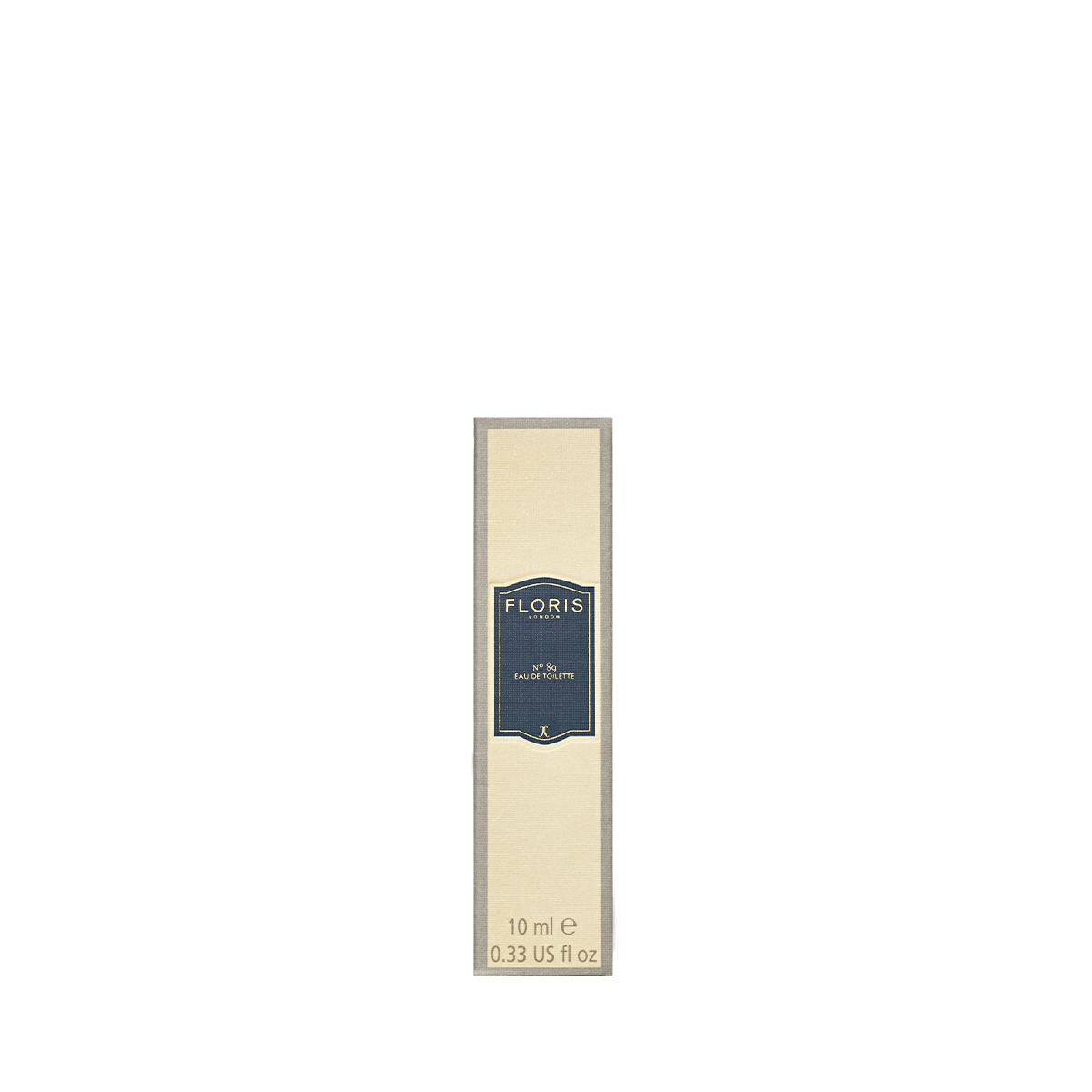 A rectangular 10ml Floris London No. 89 Eau de Toilette box with a beige front and navy label—an ideal signature scent for any gentleman.