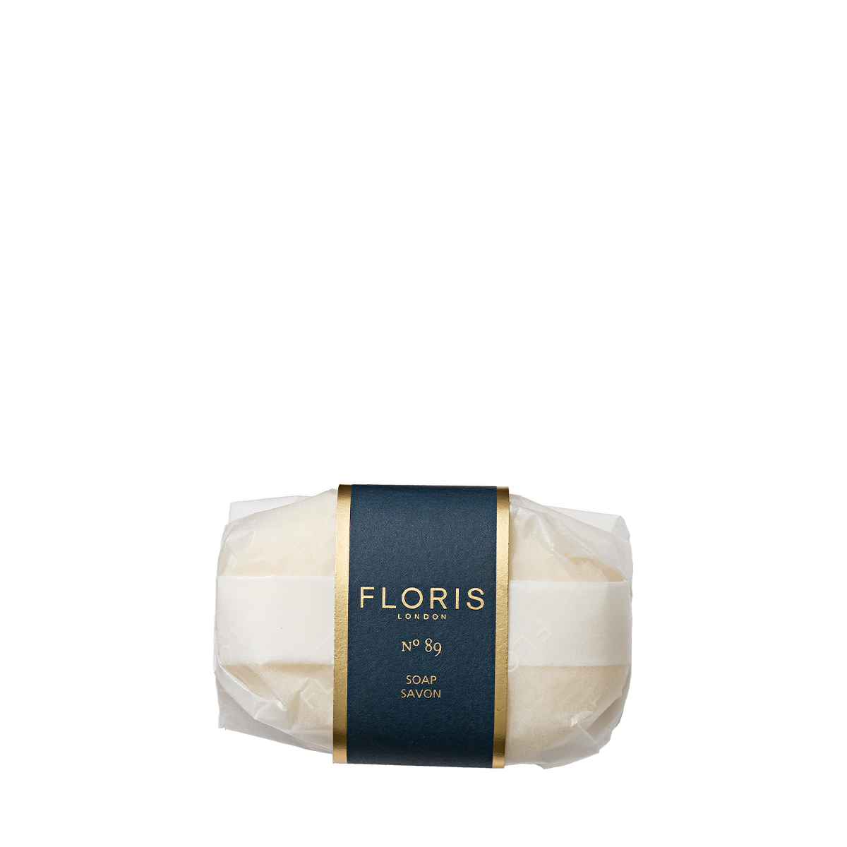 The No. 89 - Luxury Soap by Floris London is a finely milled, fragranced bar in white packaging with a dark blue and gold label.