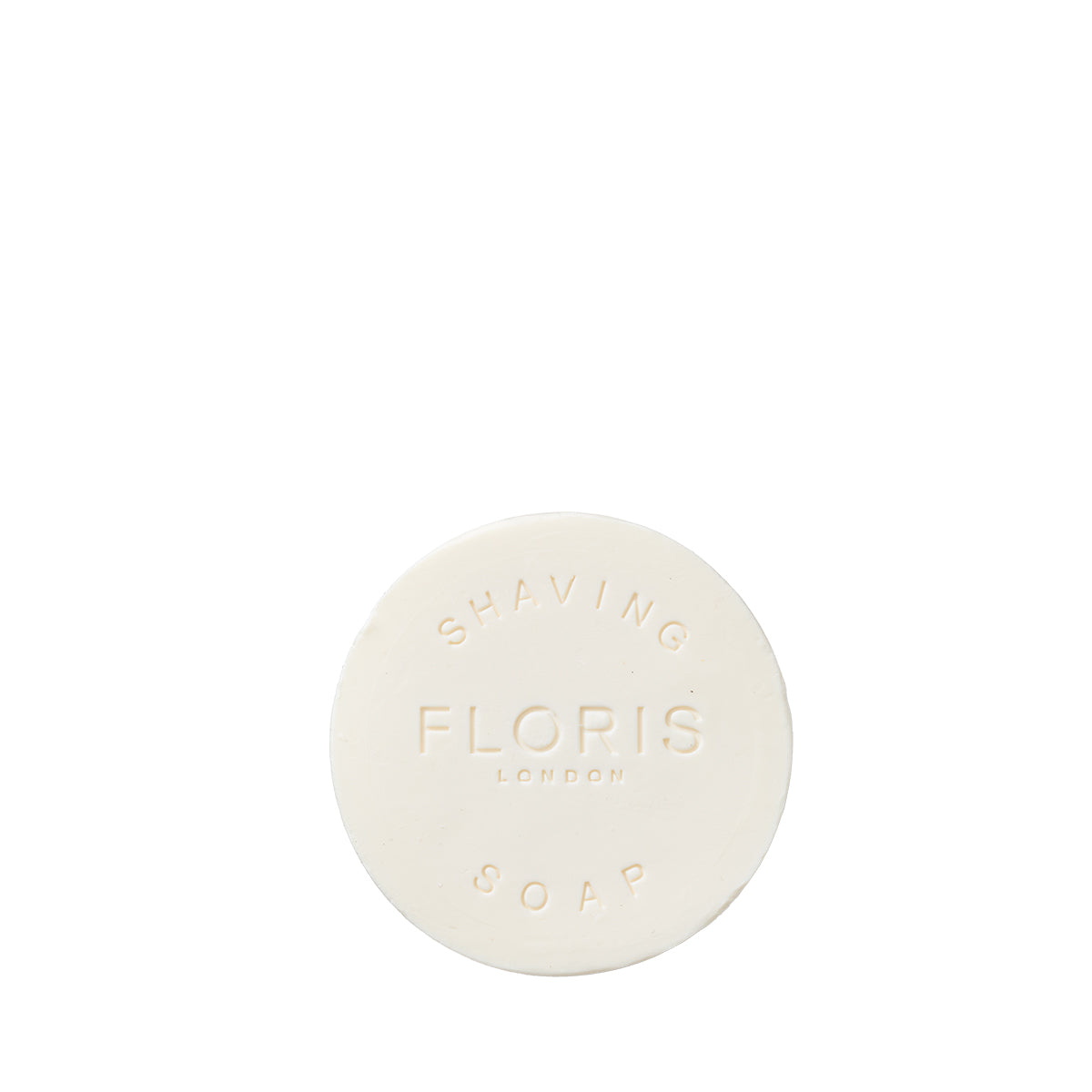 Floris London No. 89 Shaving Soap Refill—round white shave soap with “FLORIS LONDON SHAVING SOAP” embossed, a classic English gentleman’s scent.