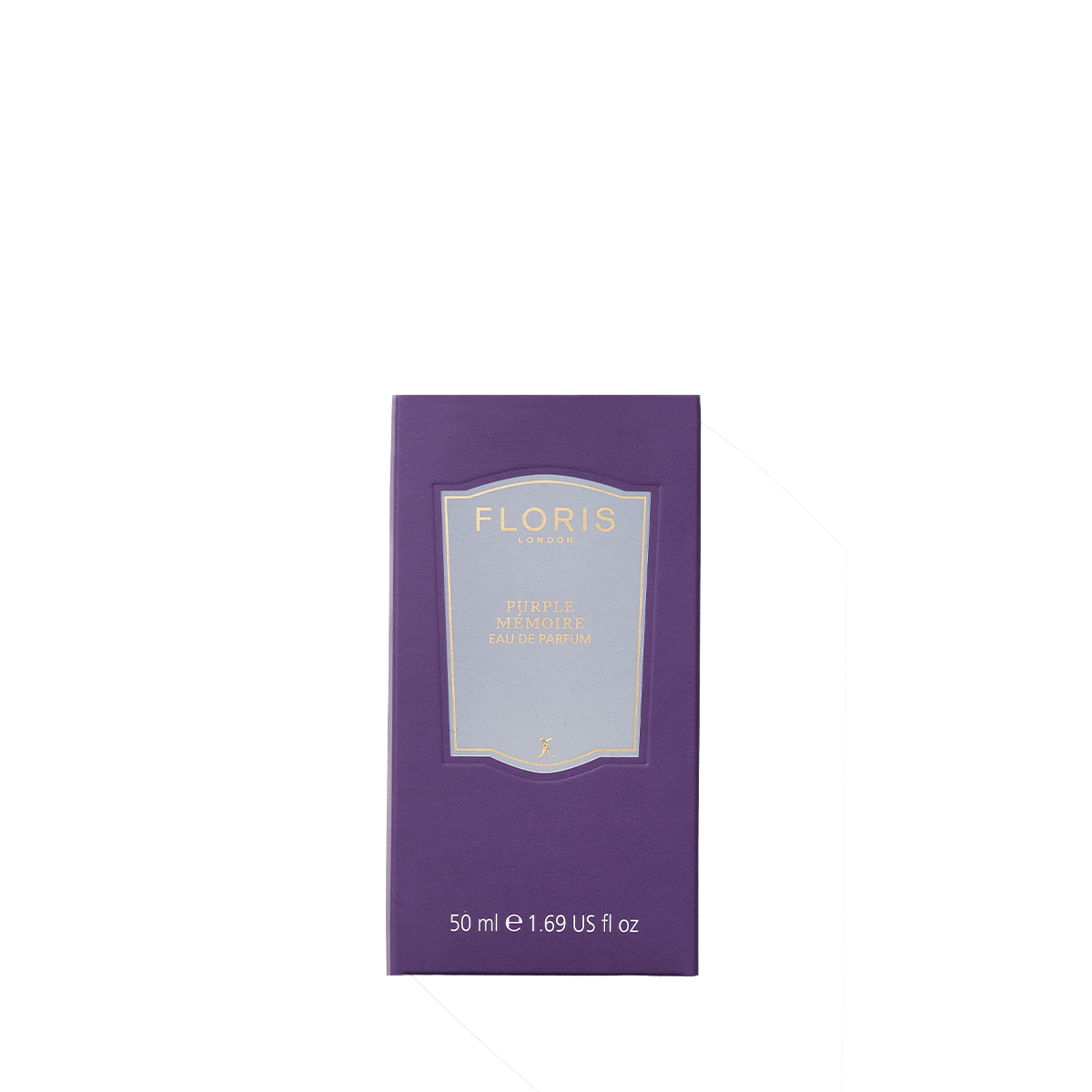 A purple Floris London box labeled “Purple Mémoire - Eau de Parfum,” 50 ml—an English charm with a sophisticated fragrance.