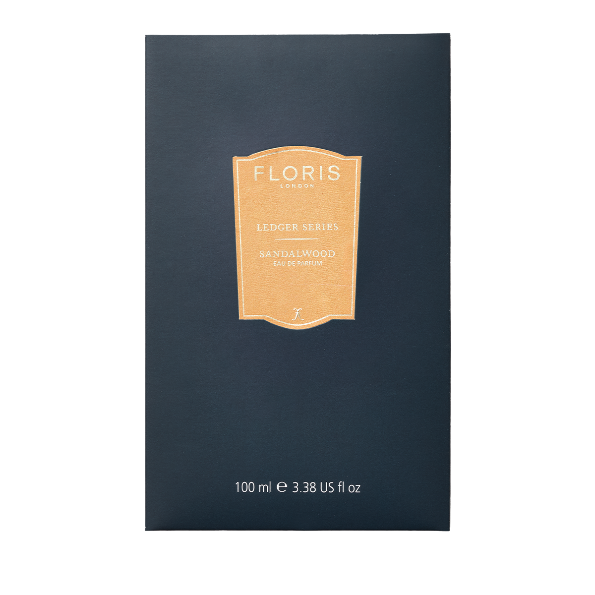 Floris London Sandalwood Eau de Parfum, 100 ml, in a navy box with a rich woody scent and Mysore sandalwood notes.