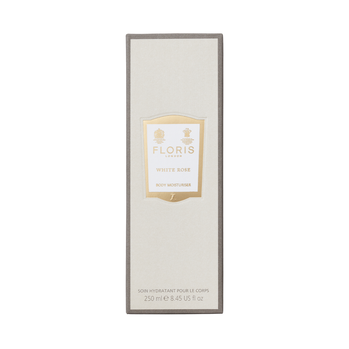 Floris London White Rose - Enriched Body Moisturiser, 250ml, in a rectangular box with cream and gold label and a delicate floral scent.