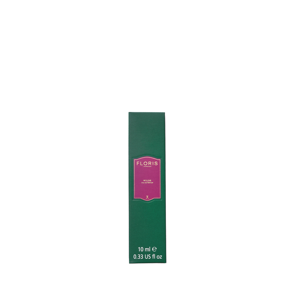 A green Floris London Wilde - Eau de Parfum box with a pink label, 10 ml (0.33 US fl oz), symbolizes creative expression and individuality on white.
