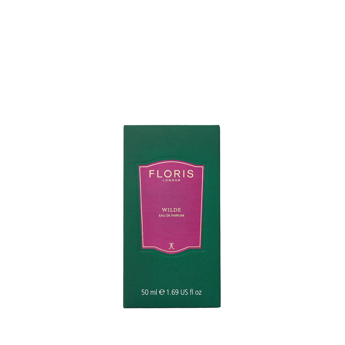 Floris London Wilde - Eau de Parfum, 50 ml: Green box with a purple label and white text, inspired by Oscar Wilde’s individuality and creativity.