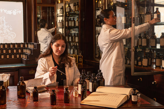 Floris Perfumers mixing perfume at 89 Jermyn Street. 