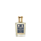 A clear Eau de Parfum bottle with a gold cap and blue label inscribed "Floris London 71/72"—a refined woody scent by Floris London.