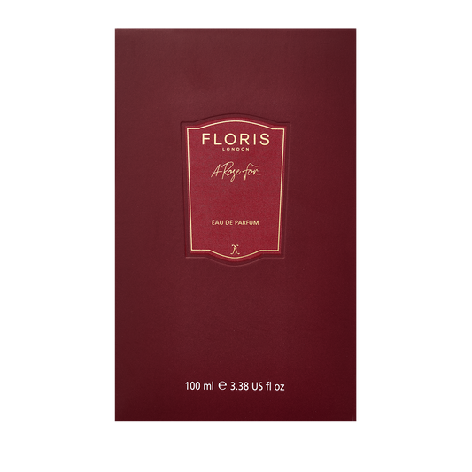 Floris London A Rose For... Eau de Parfum, 100ml—luxurious amber fragrance in a burgundy box with gold and white text, perfect for any occasion.