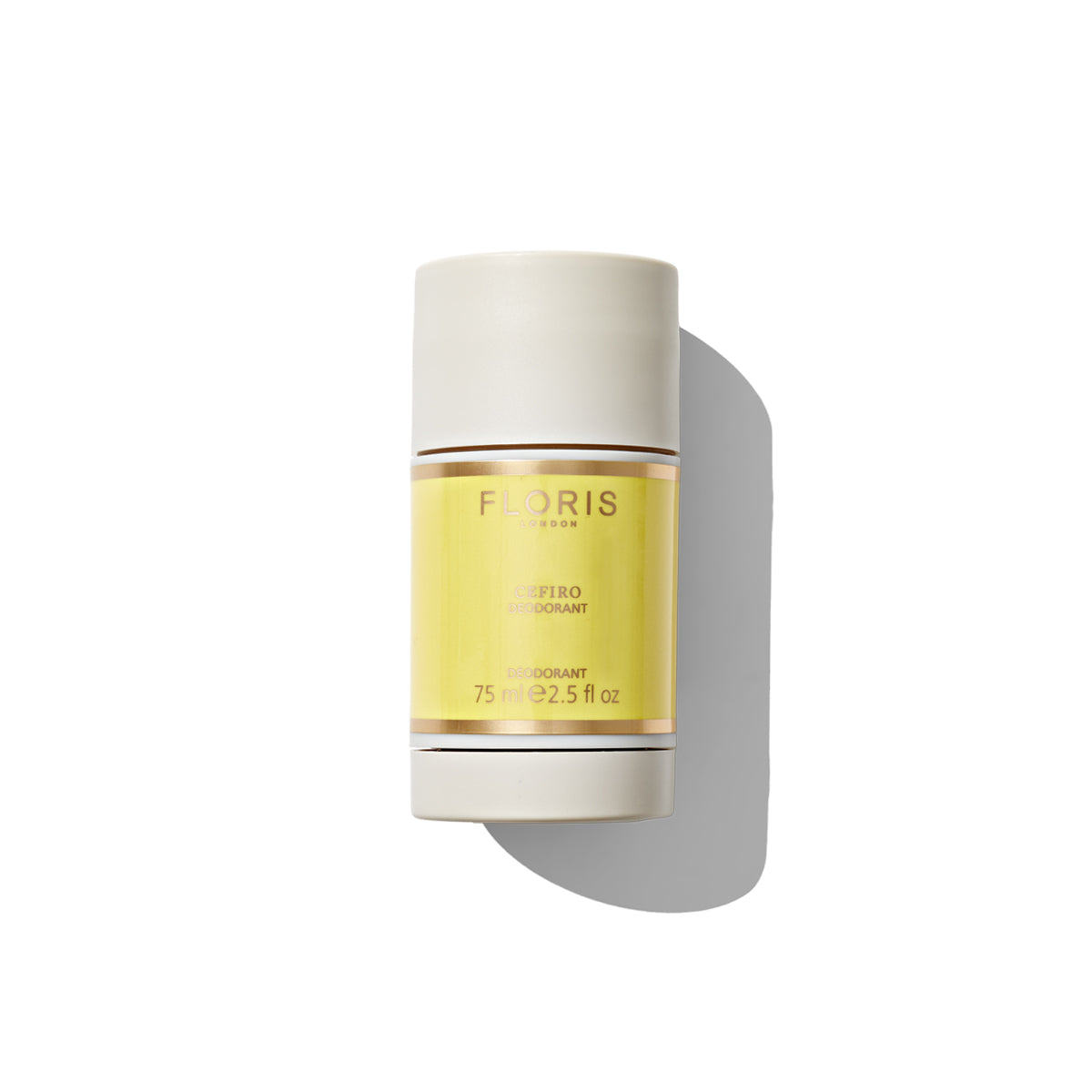 A Floris London Cefiro - Deodorant Stick 75ml with a yellow label on a white background.