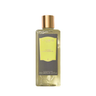 250ml Floris London Cefiro Bath & Shower Gel in a clear bottle with gold cap, fresh citrus scent, shown on white background.