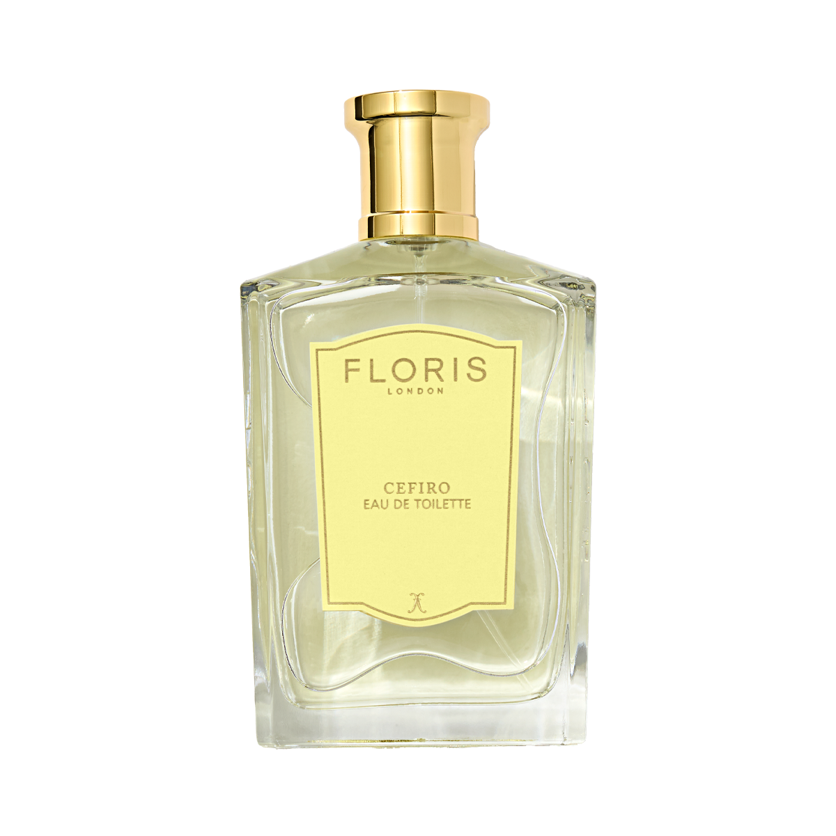 Floris London Cefiro - Eau de Toilette: a fresh, uplifting unisex citrus fragrance in a clear glass bottle with gold cap and yellow label.