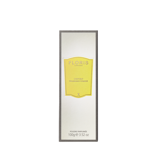 Floris London Cefiro - Fragrance Powder, 100g, with a unisex citrus floral scent and yellow label on a white background.