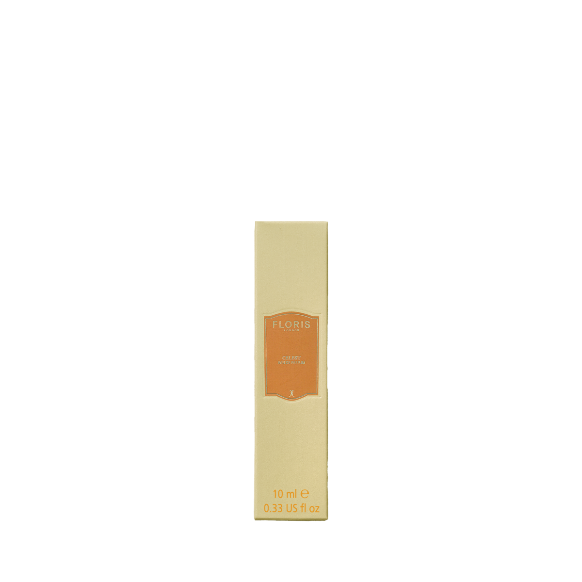A small yellow Celest - Eau de Parfum box by Floris London US with an orange label, containing 10 ml (0.33 US fl oz).