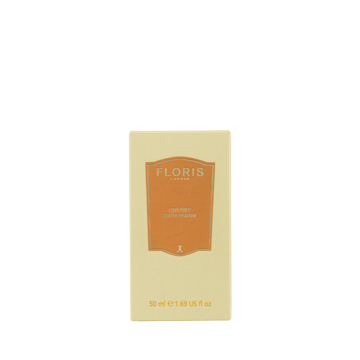 A beige box of Floris London US Celest - Eau de Parfum, 50 ml, displayed against a plain white background.
