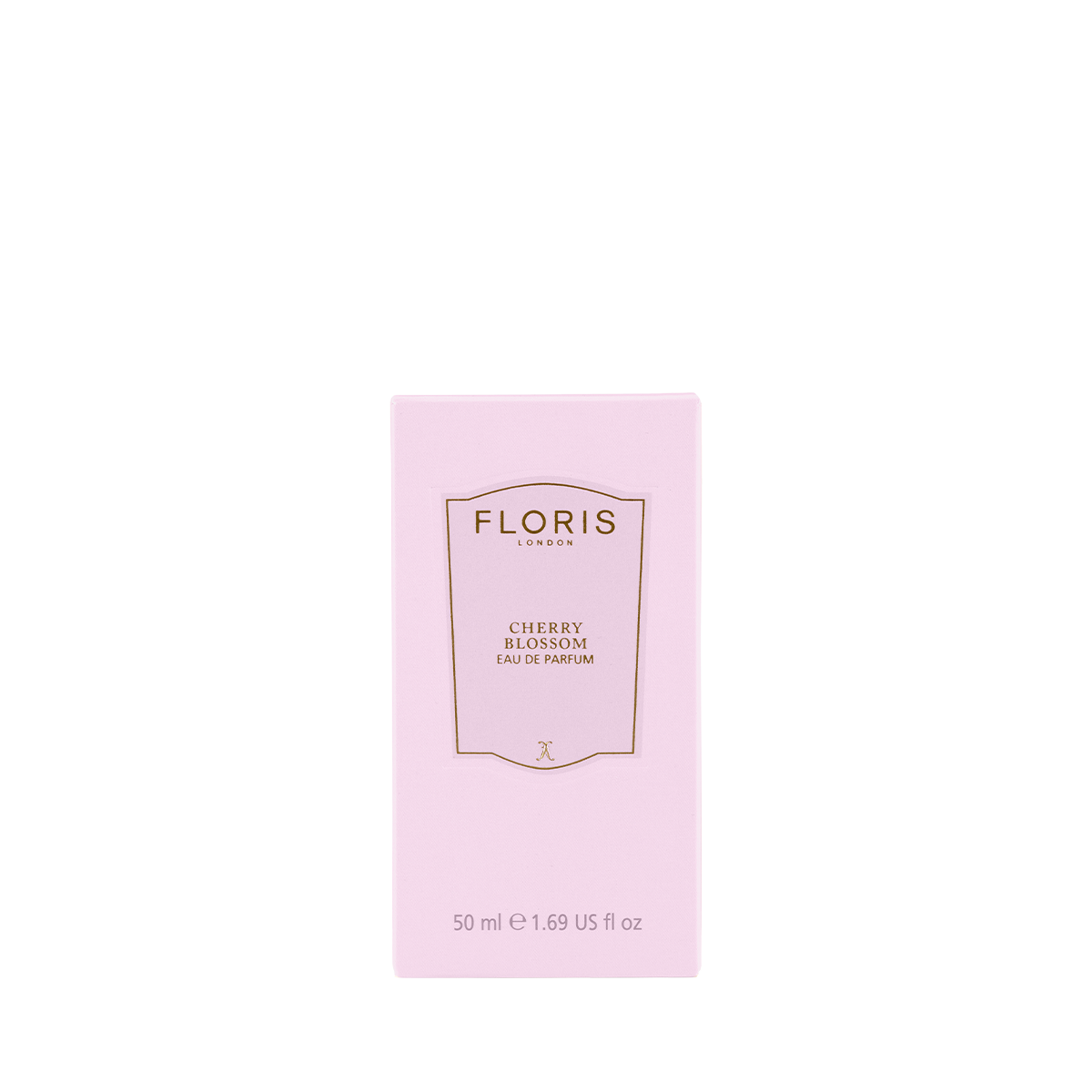 A pink box of Floris London Cherry Blossom - Eau de Parfum, 50ml—a floral-fruity scent inspired by Hanami—on a plain white background.