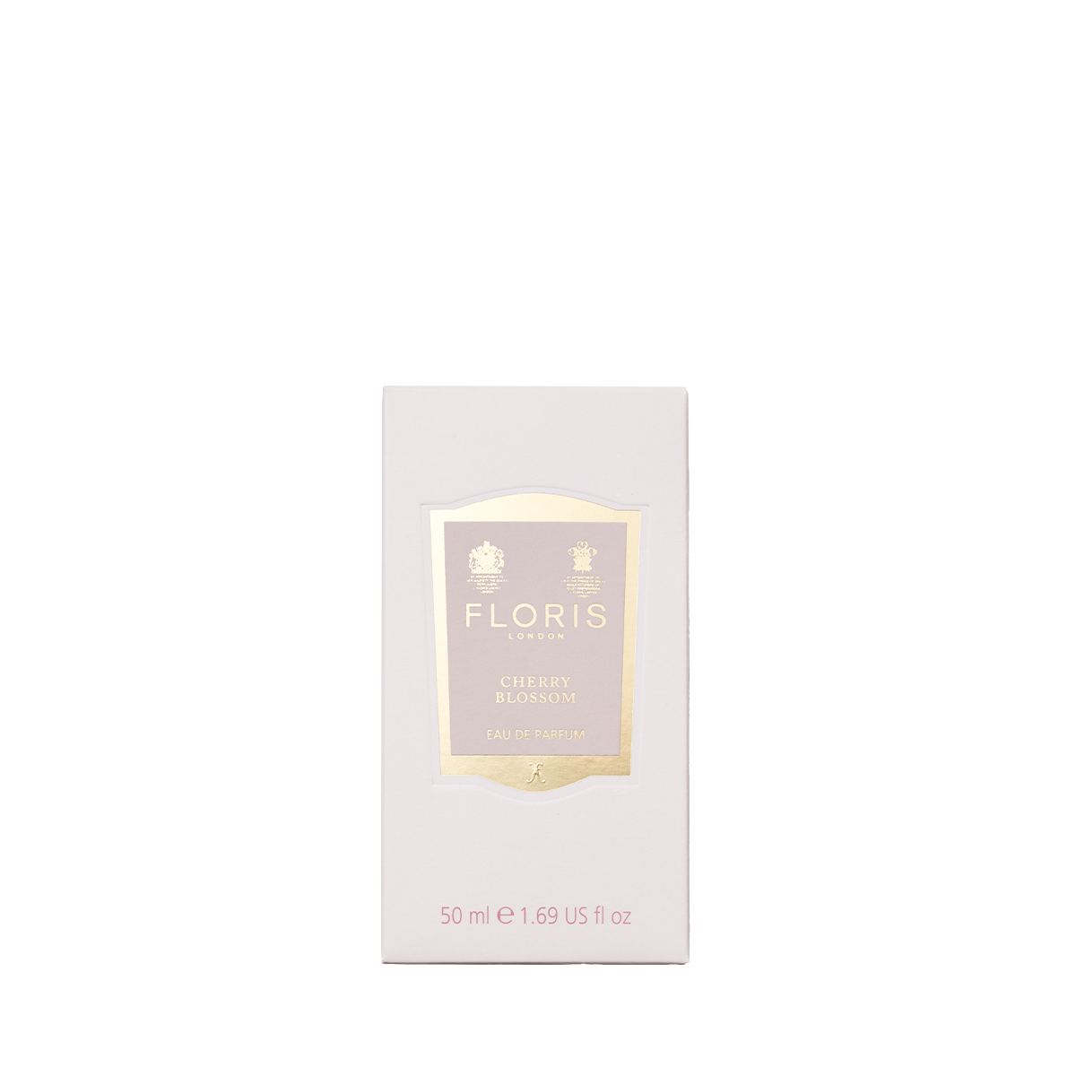 Floris London Cherry Blossom - Eau de Parfum, 50 ml, comes in a box with a gold and white label—an ideal gift for cherry blossom scent lovers.