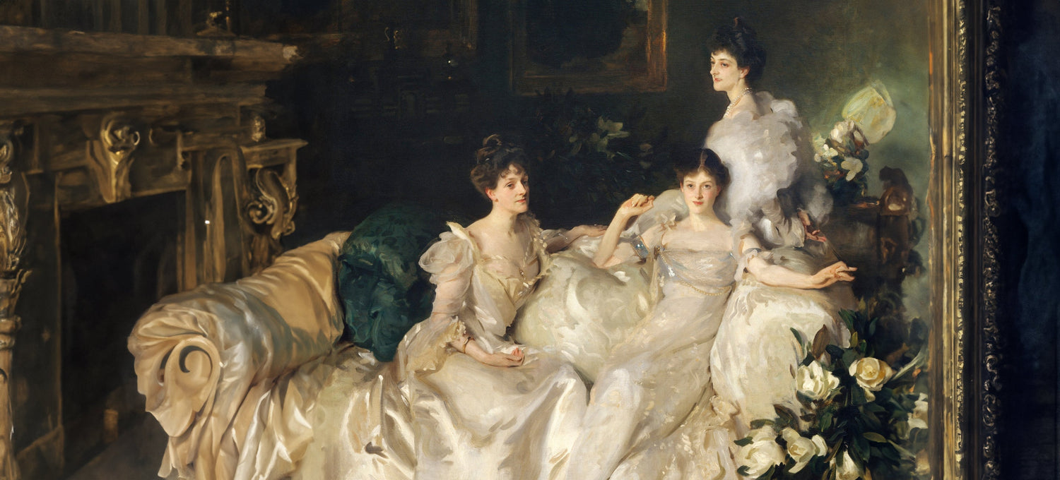 Edwardian-era painting of elegantly dressed women lounging on a couch in an opulent setting, evoking the luxurious essence of Edwardian Bouquet by Floris London US.