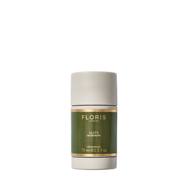 A Floris London Elite Deodorant Stick, 75ml, for sensitive skin with a green and gold label, is shown on a white background.