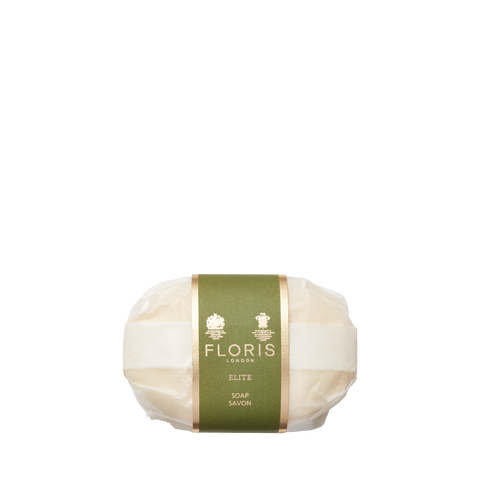 Floris London Elite - Luxury Soap is a signature men's bar with a refined, masculine scent, wrapped in paper with a green and gold label.
