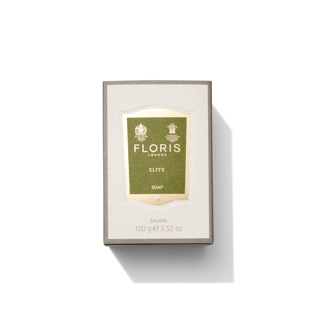 Box of Floris London Elite - Luxury Soap, 100g, featuring a green and gold label with a masculine scent, set against a white background.