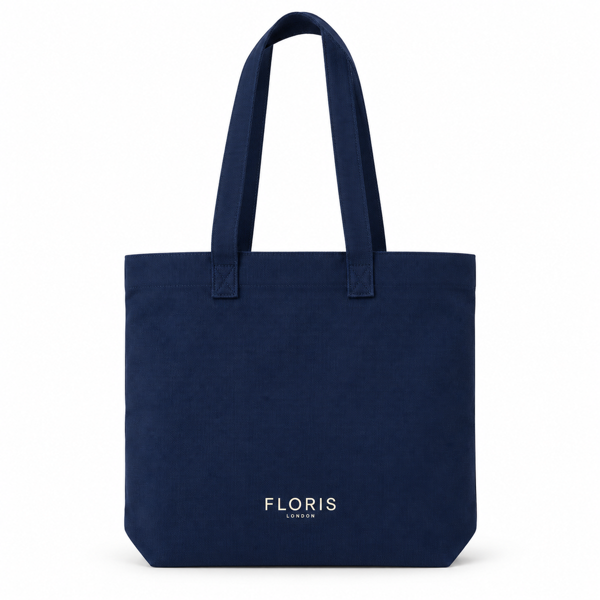 Navy blue Floris London Tote Bag - 14″ x 14″ canvas tote bag with the logo printed at the bottom center.
