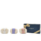 The "Soap Collection | For Her" from Floris London includes three luxurious wrapped soaps in a navy gift box, accented with "Floris London" text and a gold ribbon, offering the floral elegance of Night Scented Jasmine and White Rose fragrances.