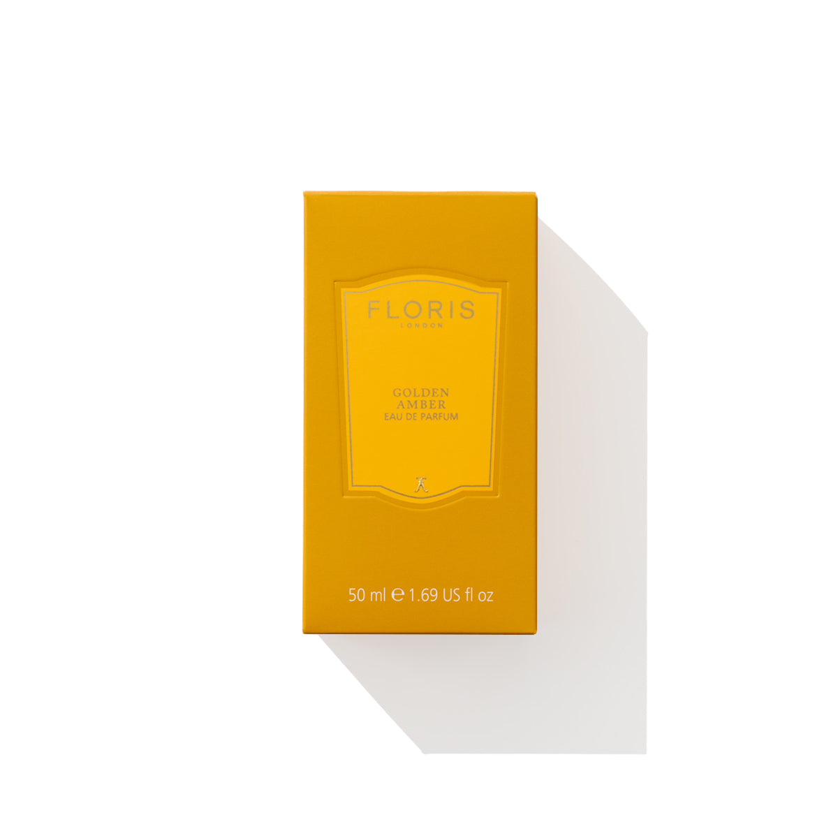 Floris London Golden Amber Eau de Parfum comes in a box featuring a yellow design on a white background and is enriched with floral heart and aquatic notes. Available in a 50 ml (1.69 US fl oz) bottle.