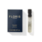 Floris London's Golden Amber Eau de Parfum, vegan-friendly, 2ml with spray bottle in a navy box.