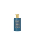 Blue cylindrical perfume bottle by Floris London, gold cap and label, "Hyacinth & Bluebell - Room Fragrance" text, exuding a green floral scent.